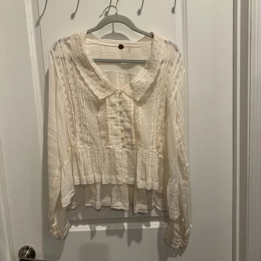 FP 1 Elodie Elegant Cream Button-Down Blouse - Picture 5 of 5
